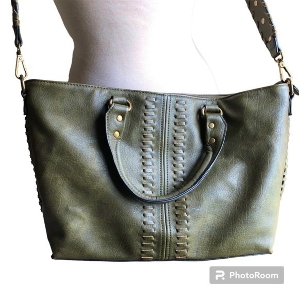 Hayden harnett military green faux leather large crossbody shoulder bag purse